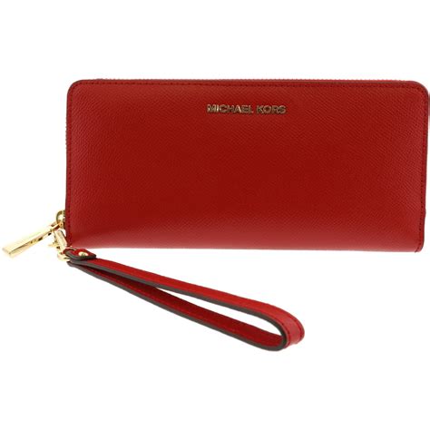 michael kors jet set travel leather continental wristlet bright red|jet set large logo wristlet.